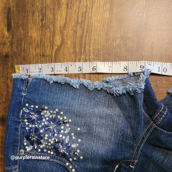 Aeropostale Cut Off Floral Embellished Shorts 6 Medium Light Wash Denim Country - Picture 9 of 10